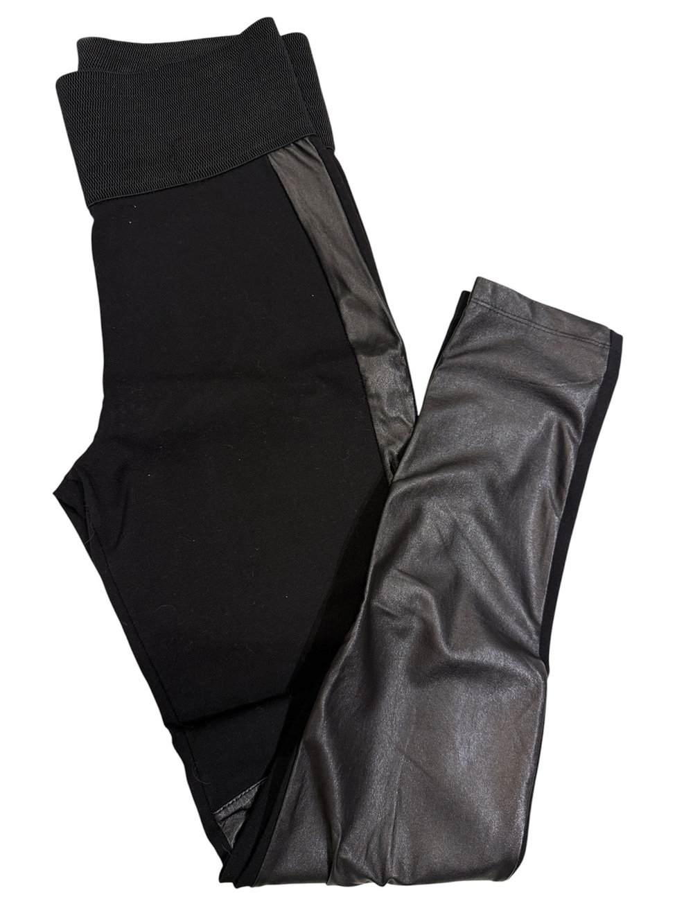 SLIMS Black Faux Leather Paneled Leggings